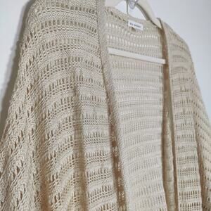 Cream Beige Crochet Knit Cardigan Sweater Boho Coastal Cottagecore M Beach